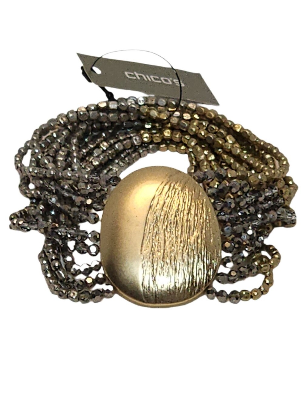 Chico's Goldtone and Silvertone Multistrand Quince Beaded Stretch Bracelet NWT - Picture 2 of 3